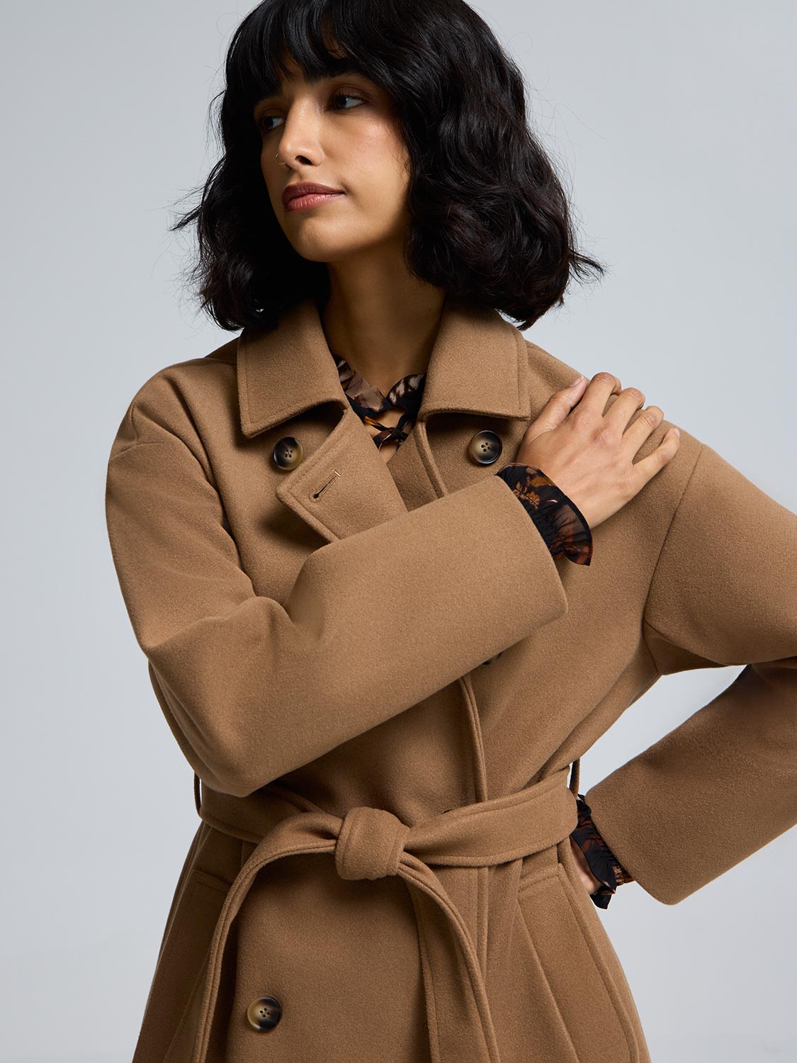 Faux Wool Trench Coat