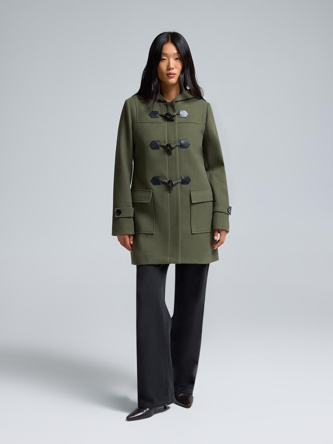 Hooded Faux Wool Trench Coat
