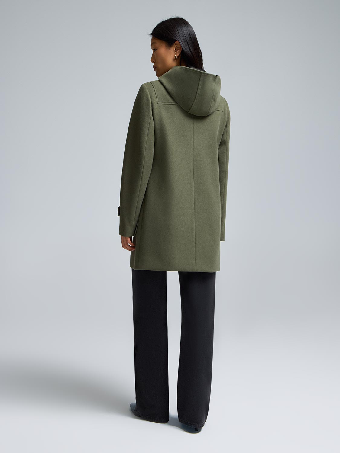 Hooded Faux Wool Trench Coat