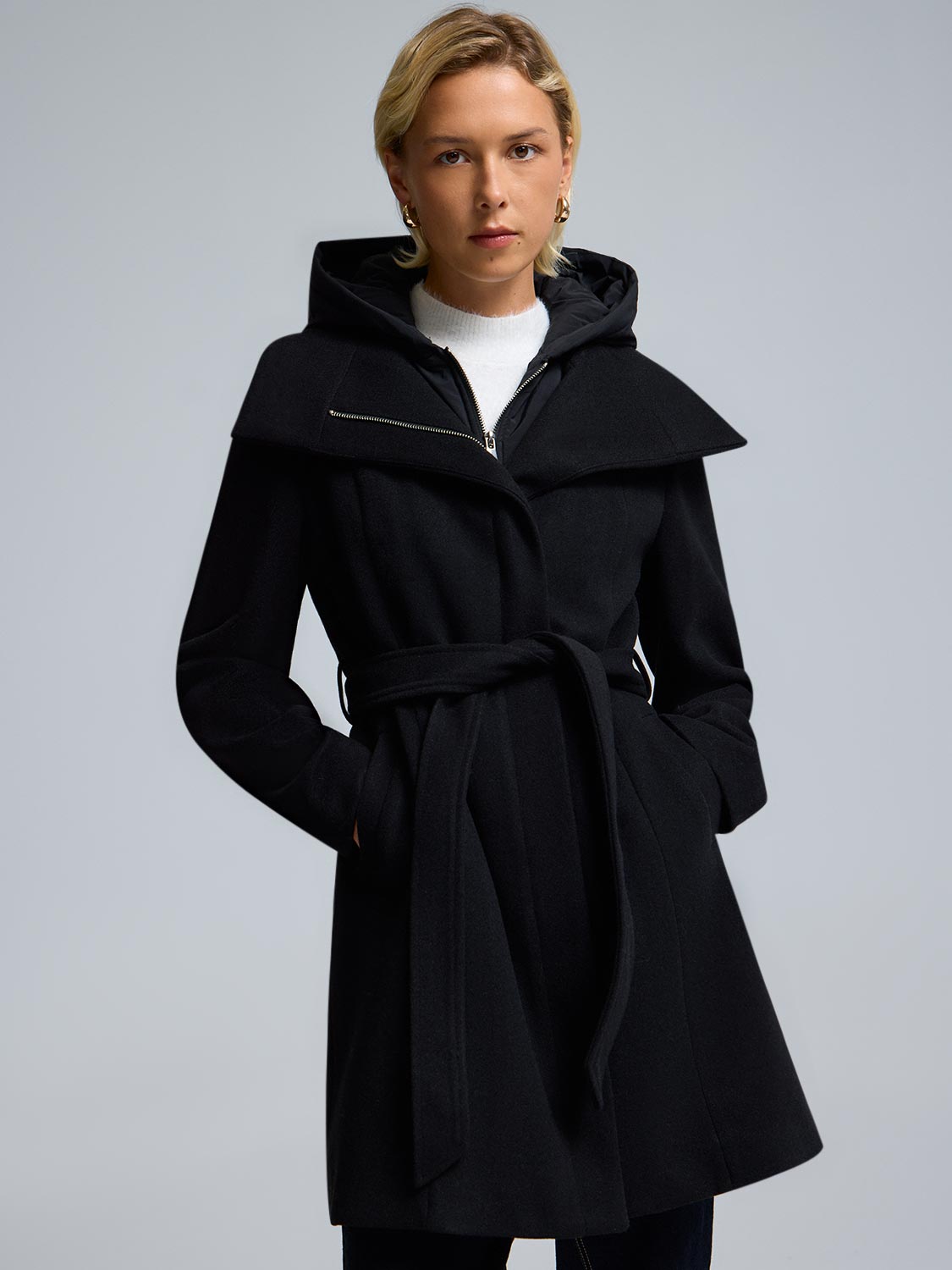 Hooded Faux Wool Coat