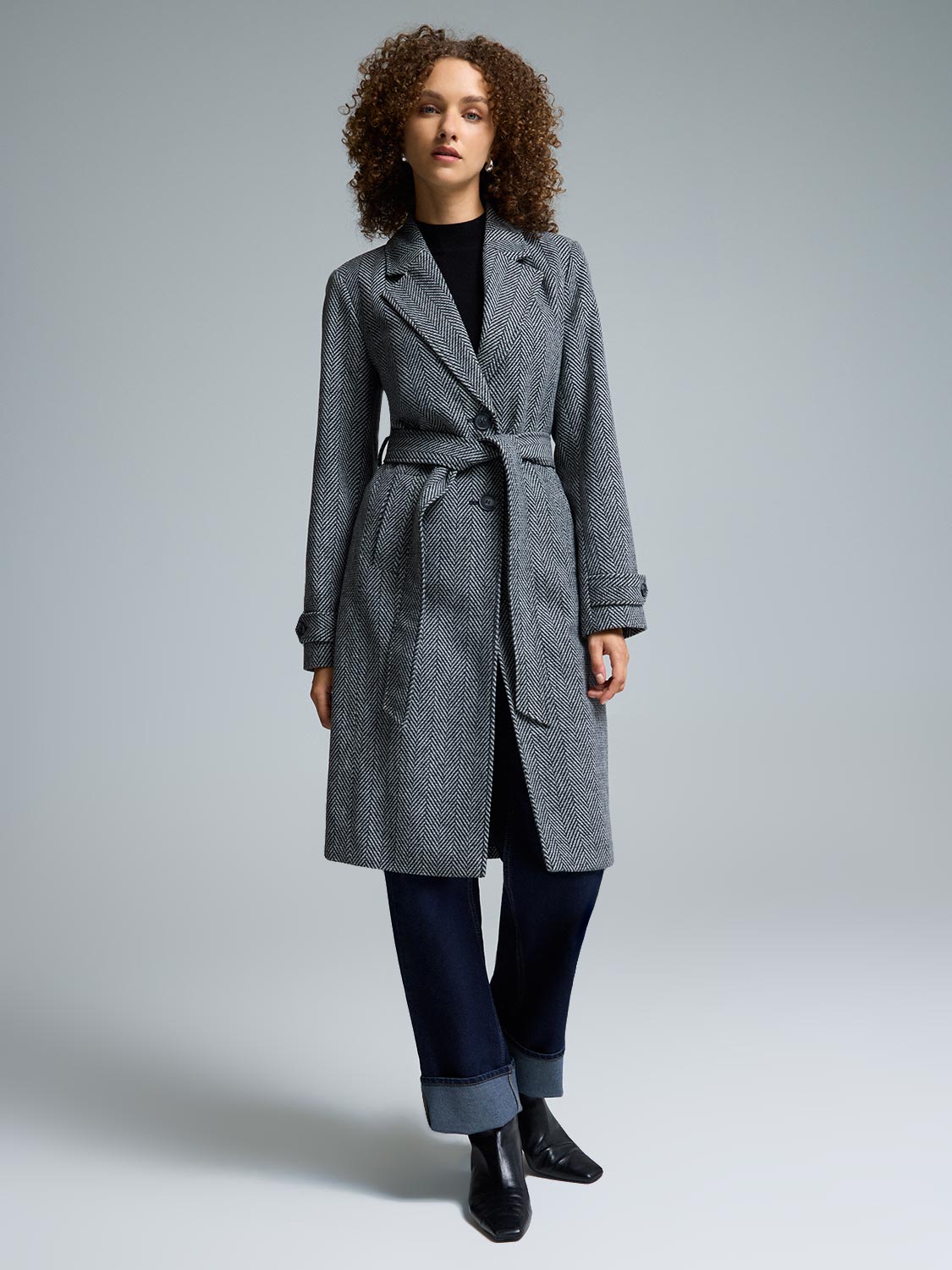 Herringbone Faux Wool Coat