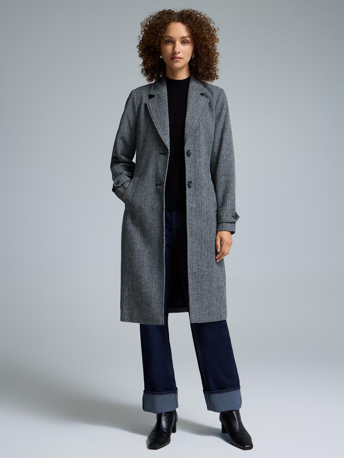 Herringbone Faux Wool Coat