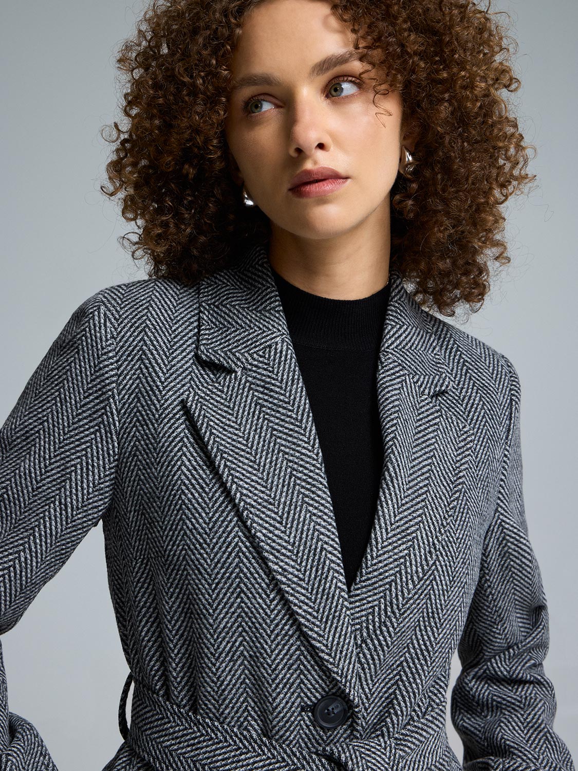 Herringbone Faux Wool Coat