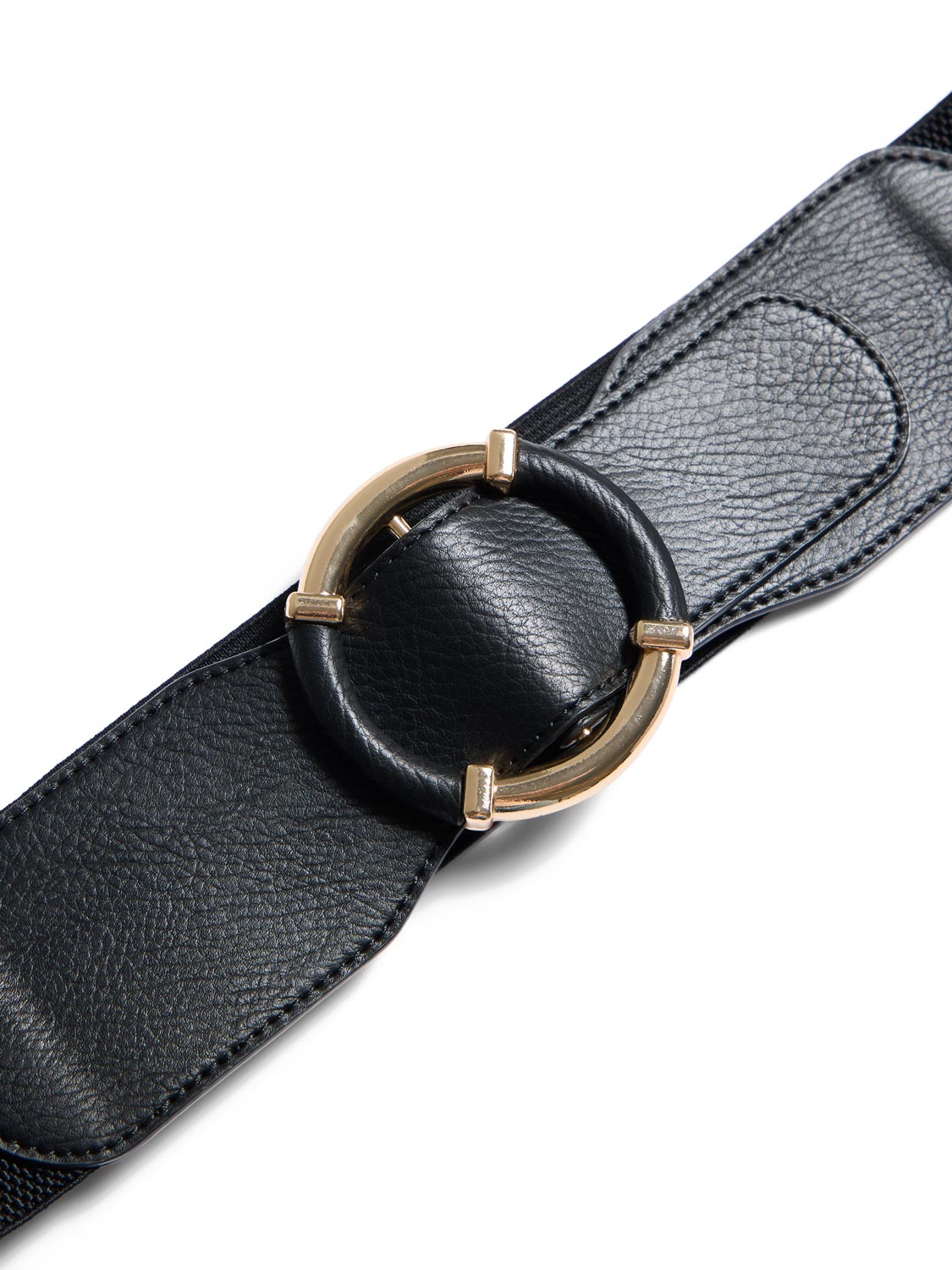 Gold Buckle Faux Leather Elastic Belt