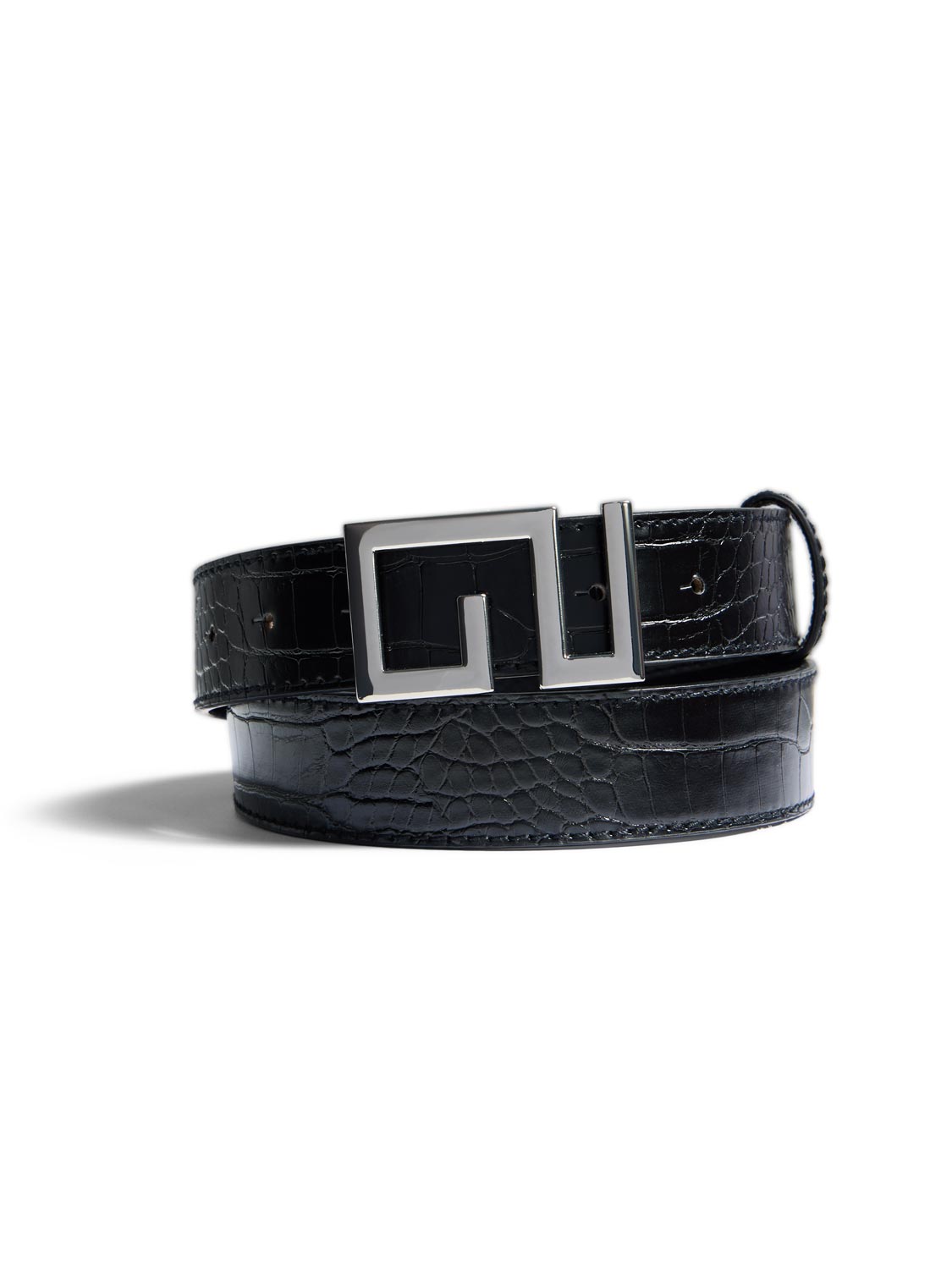 Geometric Buckle Crocodile Belt