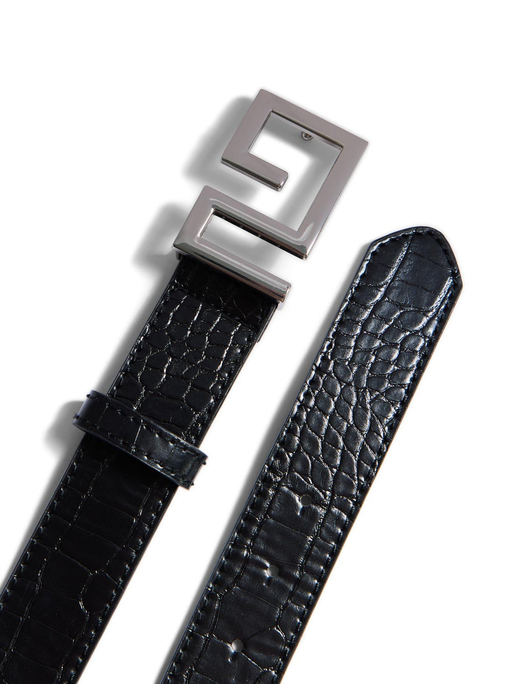 Geometric Buckle Crocodile Belt