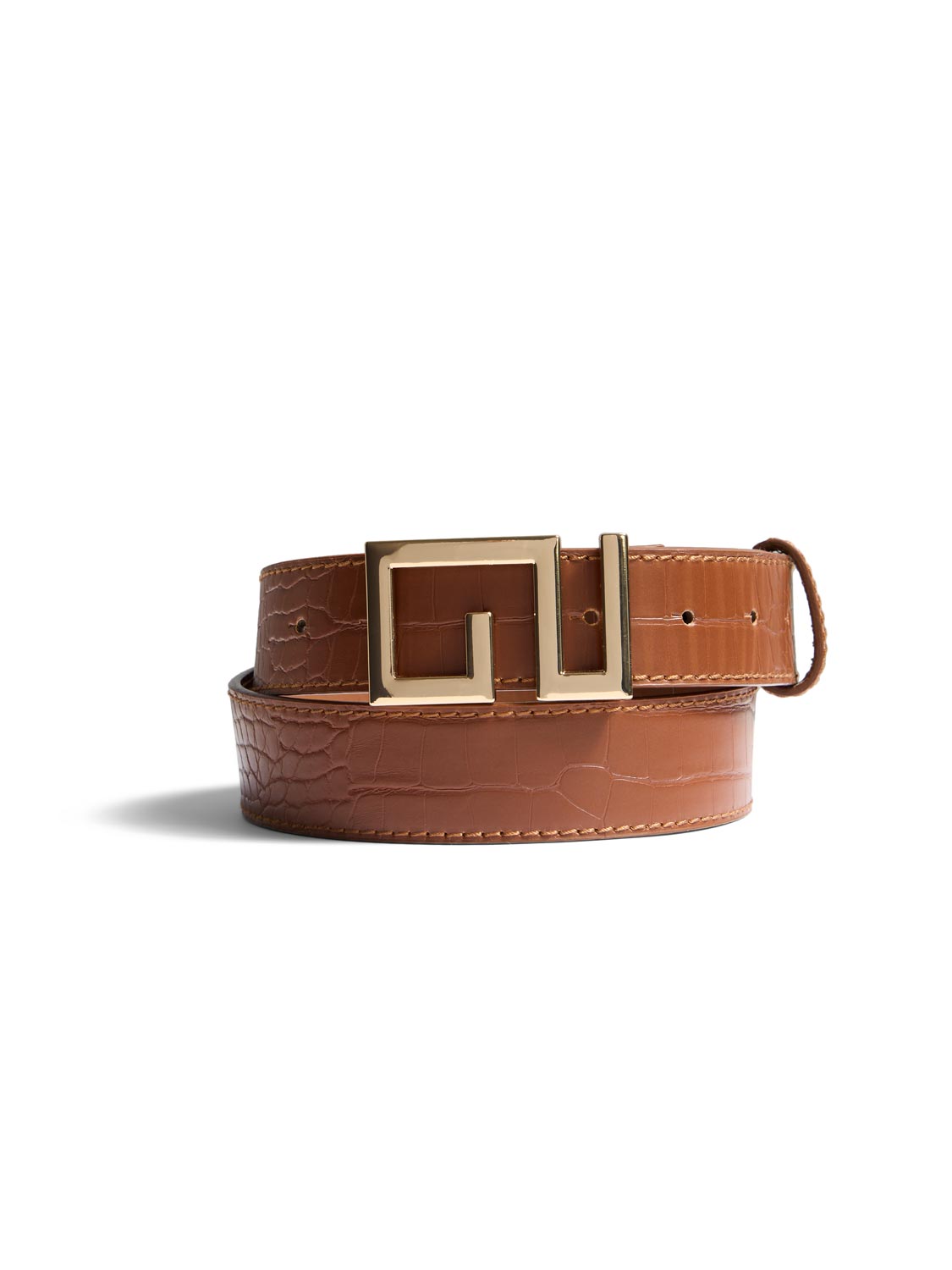 Geometric Buckle Crocodile Belt