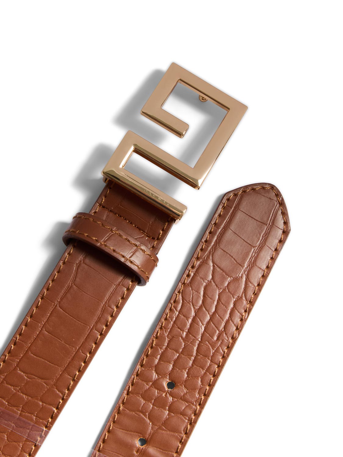 Geometric Buckle Crocodile Belt