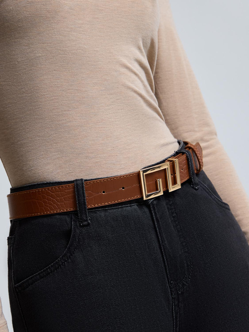 Geometric Buckle Crocodile Belt