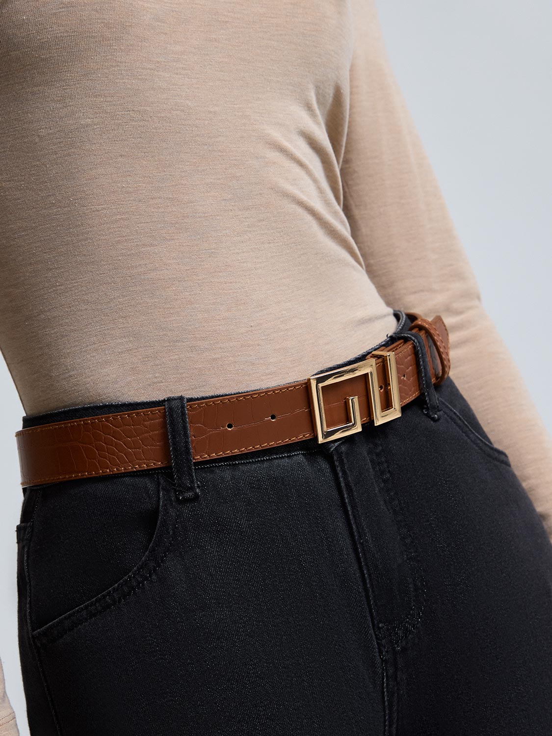 Geometric Buckle Crocodile Belt