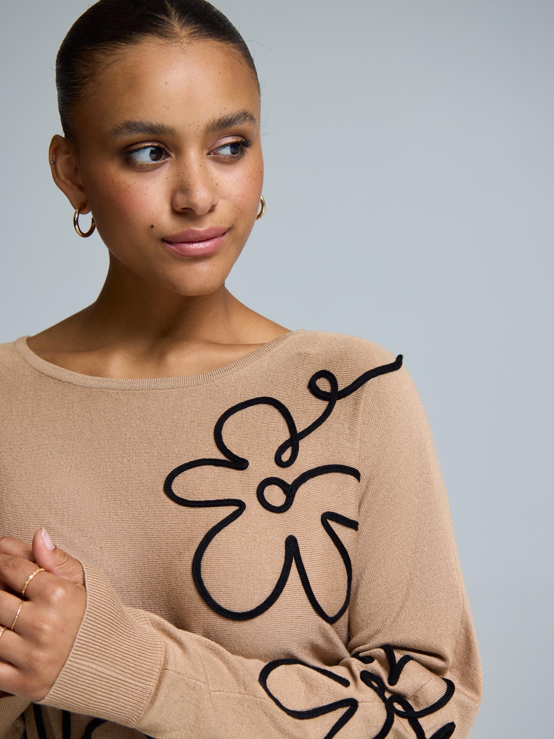 Knit Sweater With Floral Design