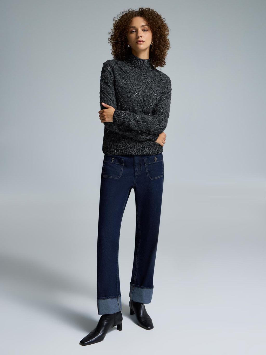 Mock Neck Pom Pom Detailed Sweater