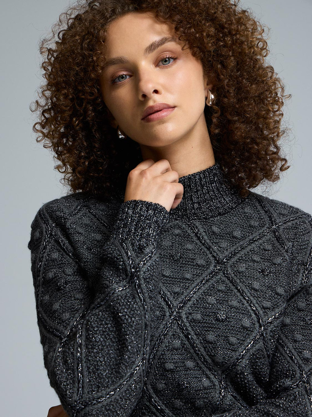 Mock Neck Pom Pom Detailed Sweater