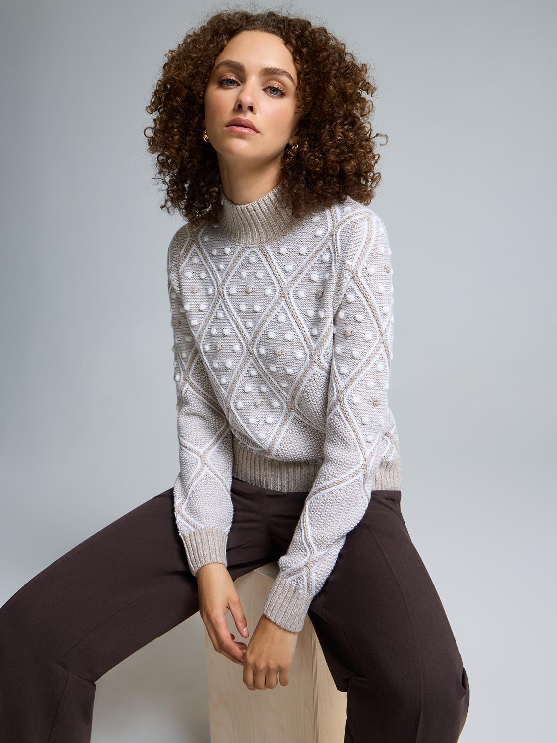 Mock Neck Pom Pom Detailed Sweater