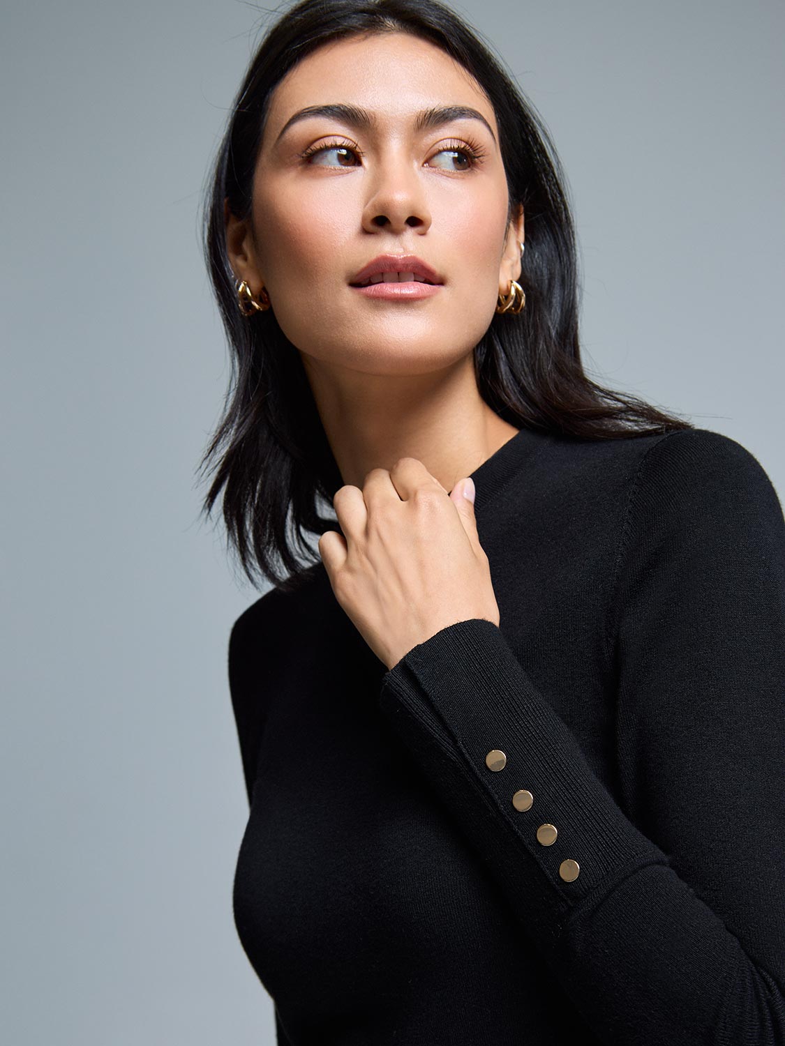 Button Detail Crew Neck Sweater