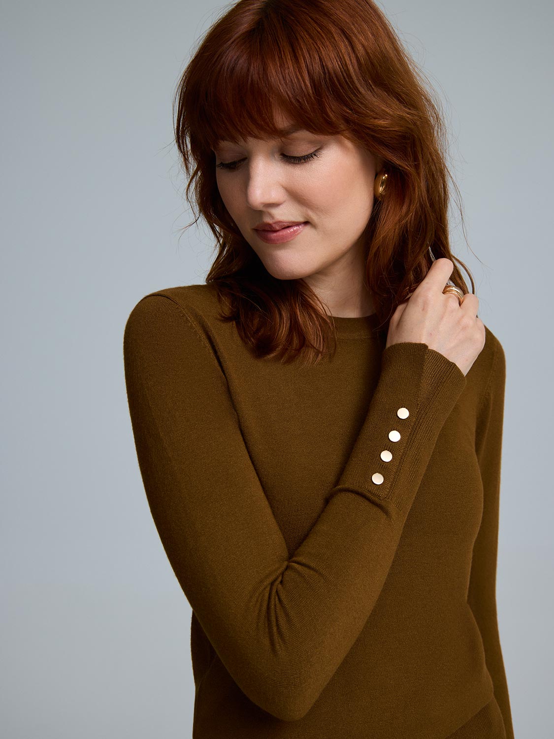 Button Detail Crew Neck Sweater