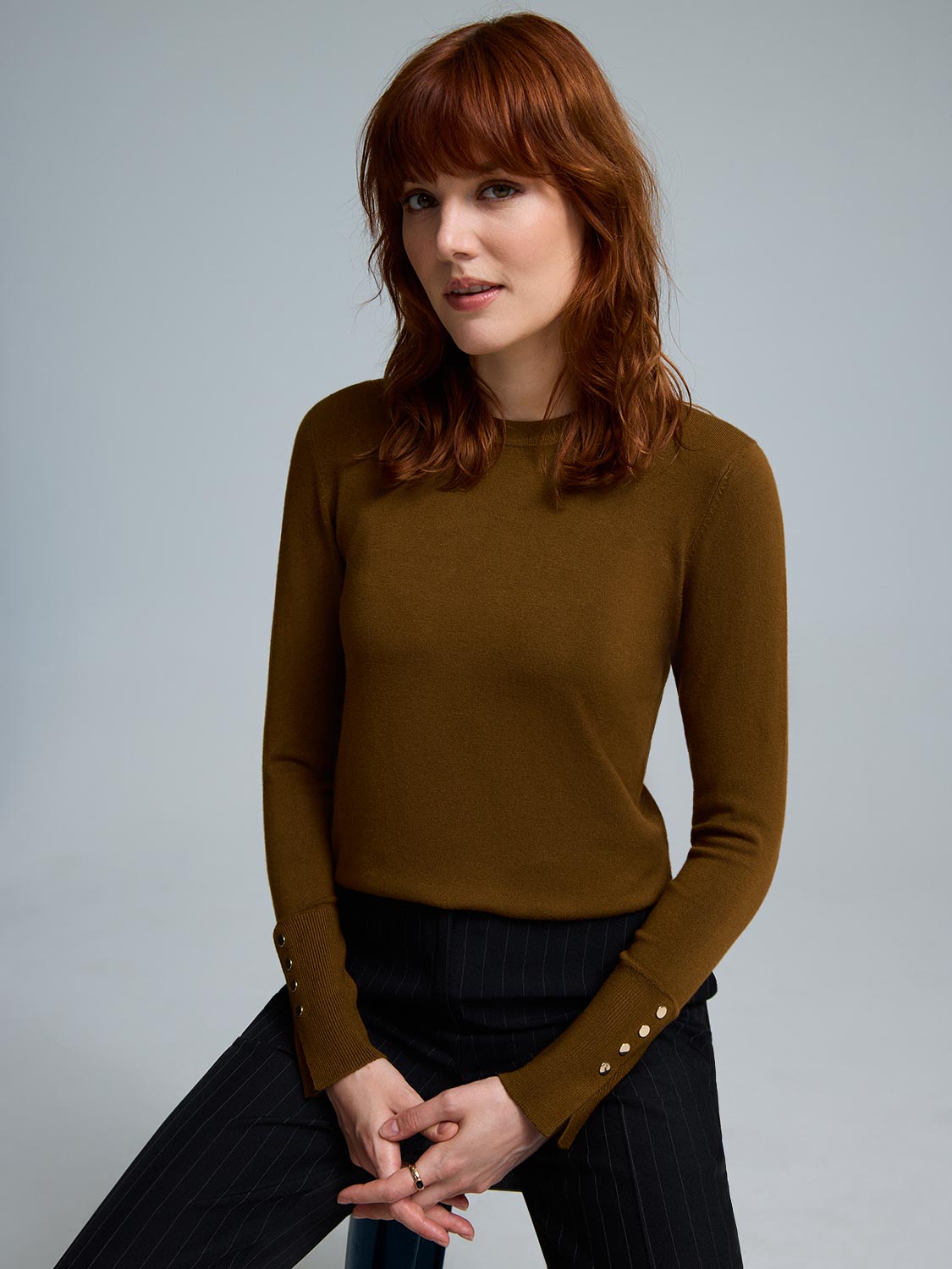 Button Detail Crew Neck Sweater