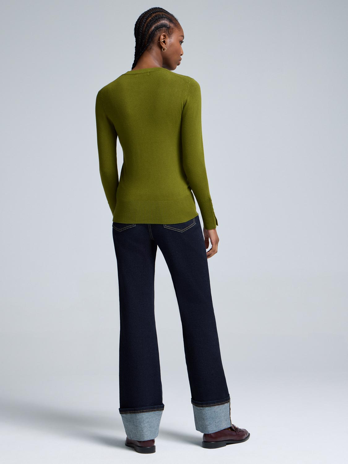 Button Detail Crew Neck Sweater