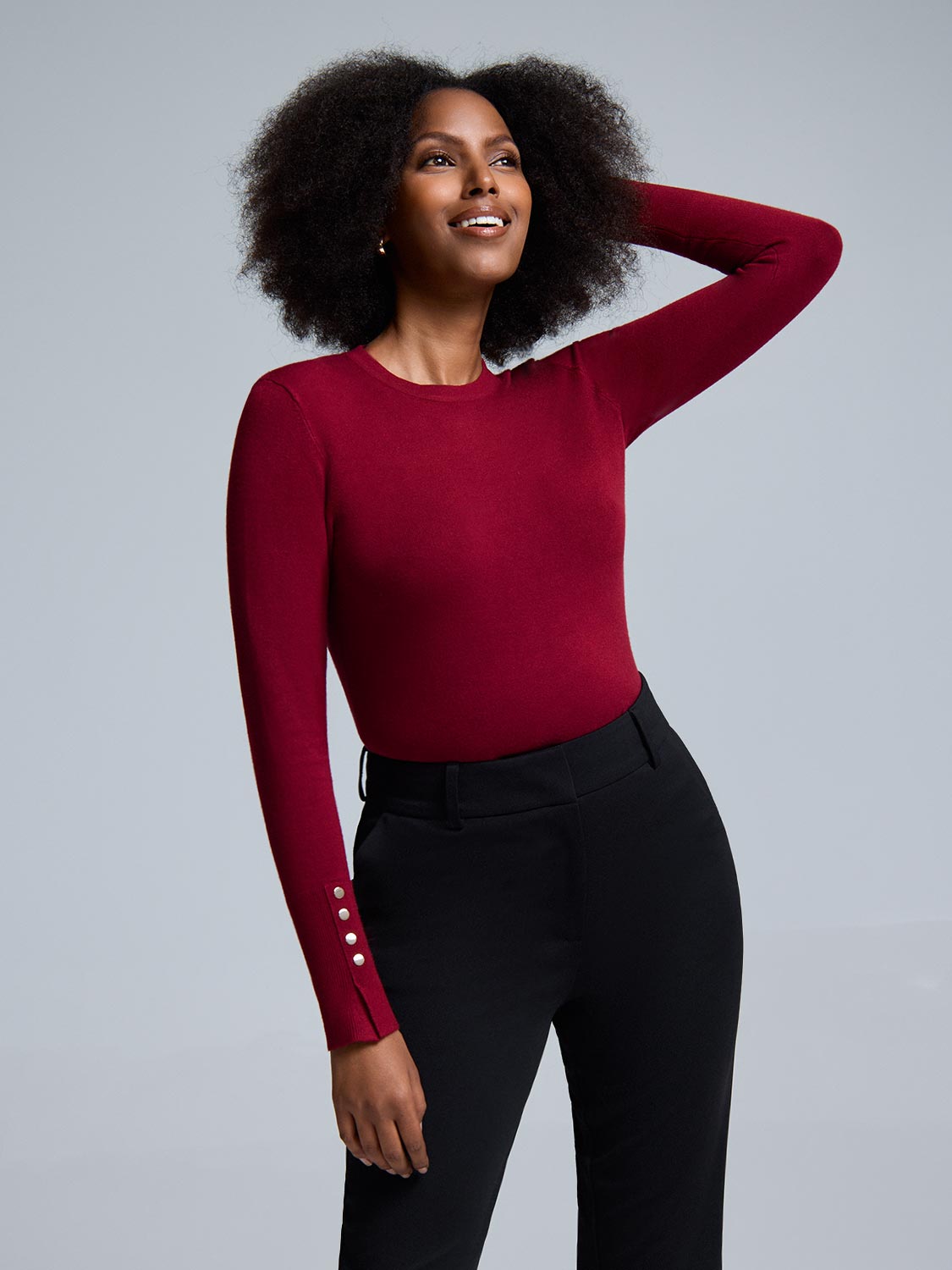 Button Detail Crew Neck Sweater