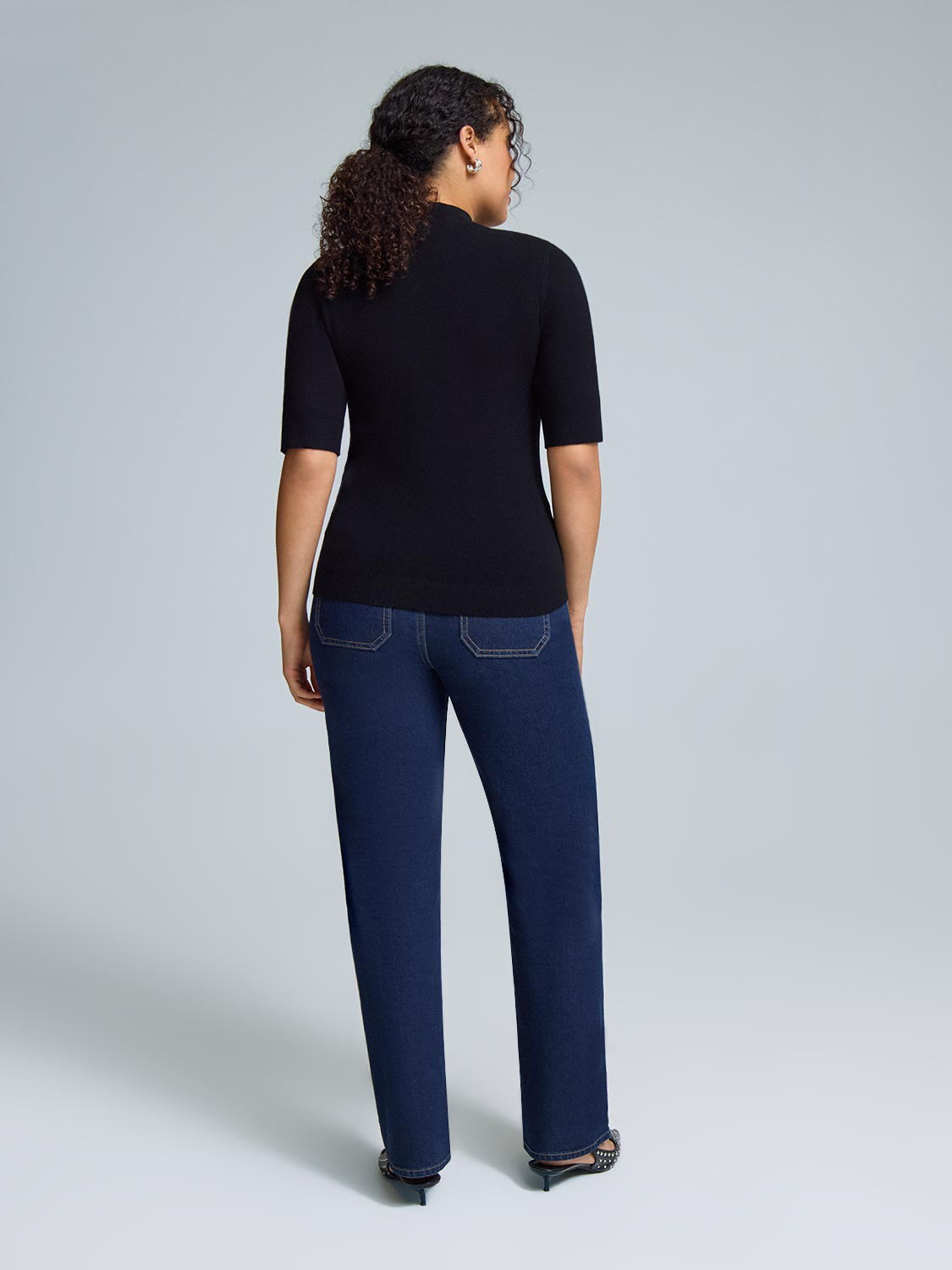 Elbow Sleeve Mock Neck Top