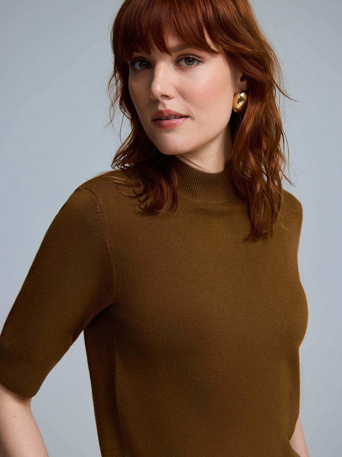 Elbow Sleeve Mock Neck Top