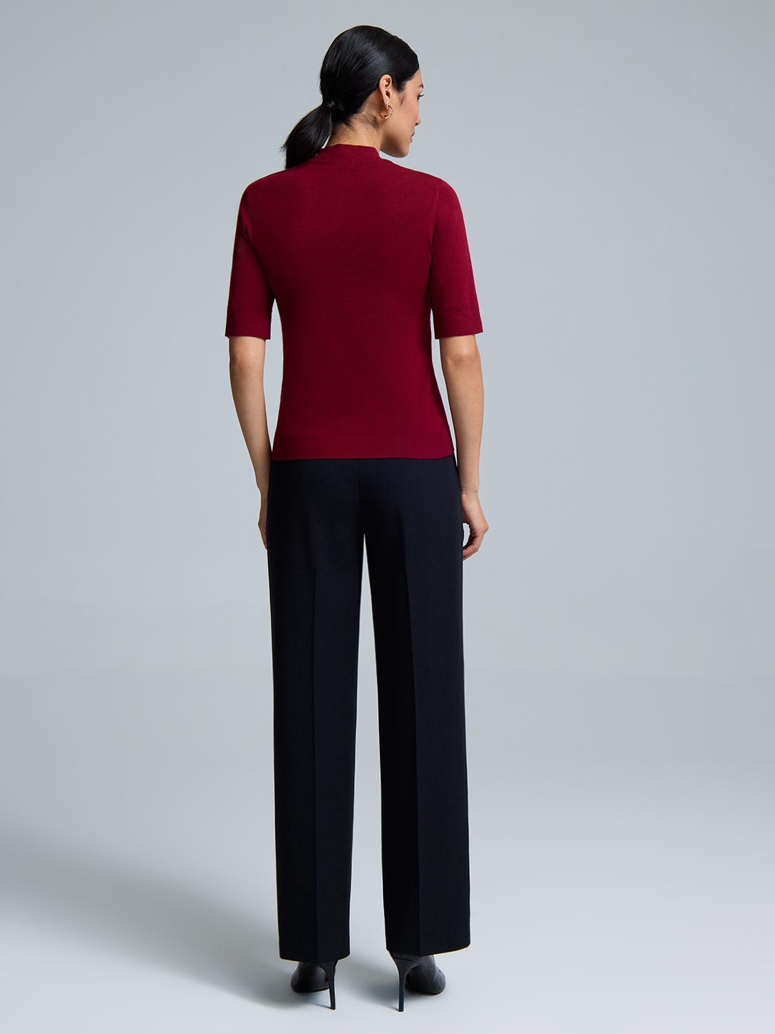 Elbow Sleeve Mock Neck Top