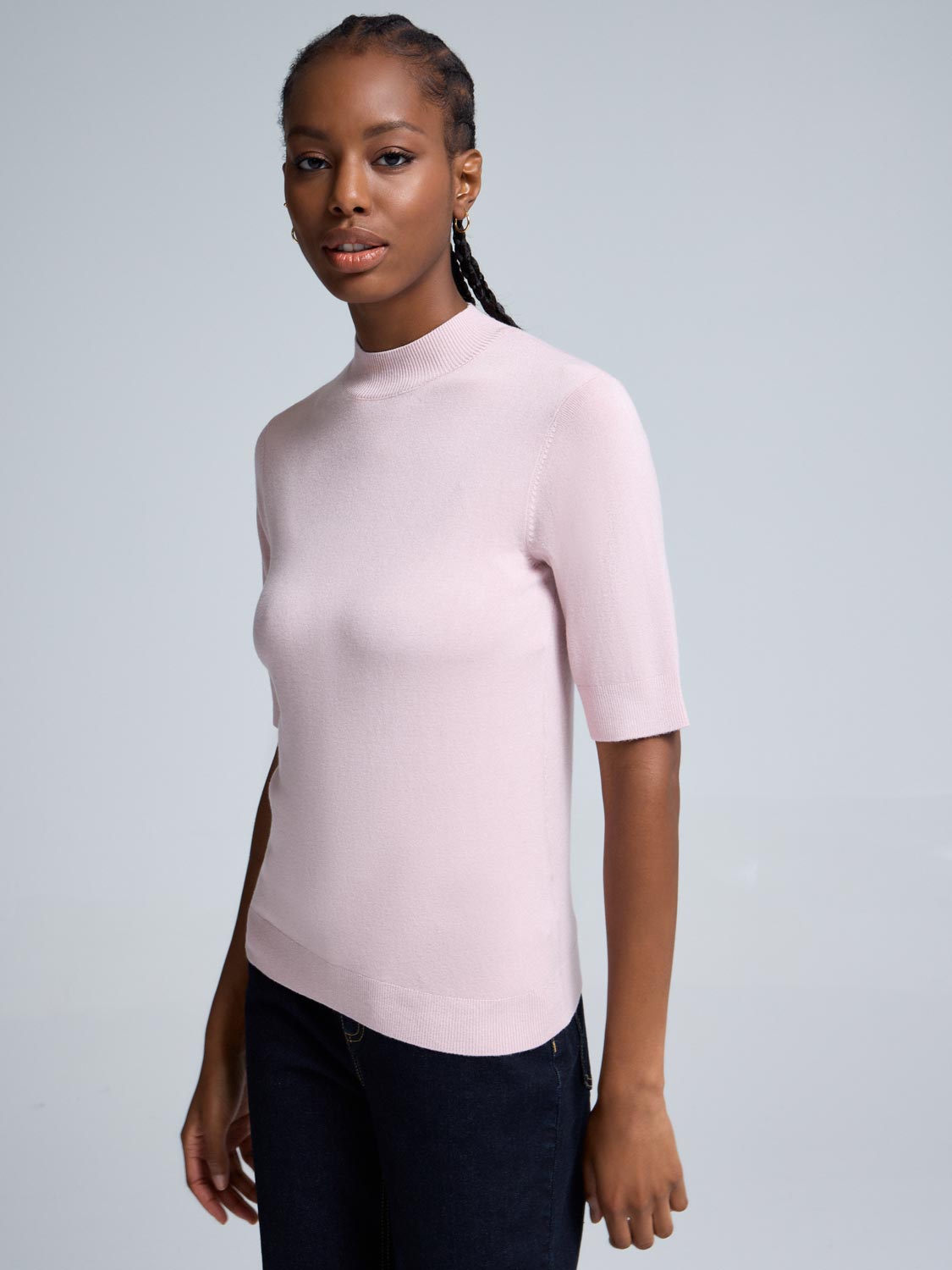 Elbow Sleeve Mock Neck Top