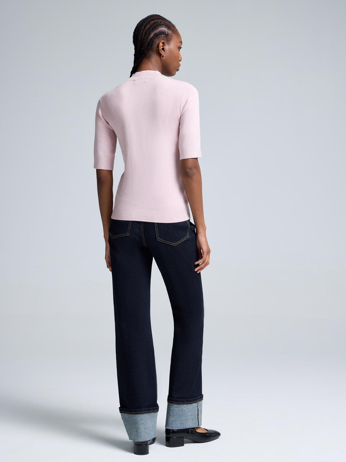 Elbow Sleeve Mock Neck Top