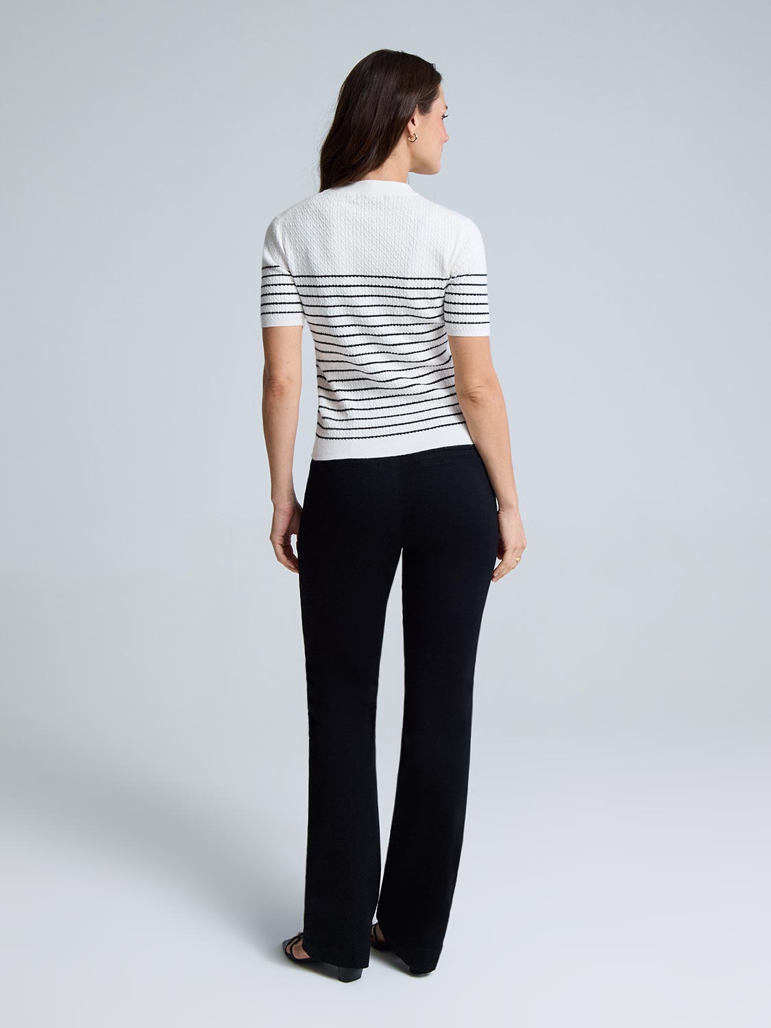 Striped Short Sleeve Cable Knit Sweater