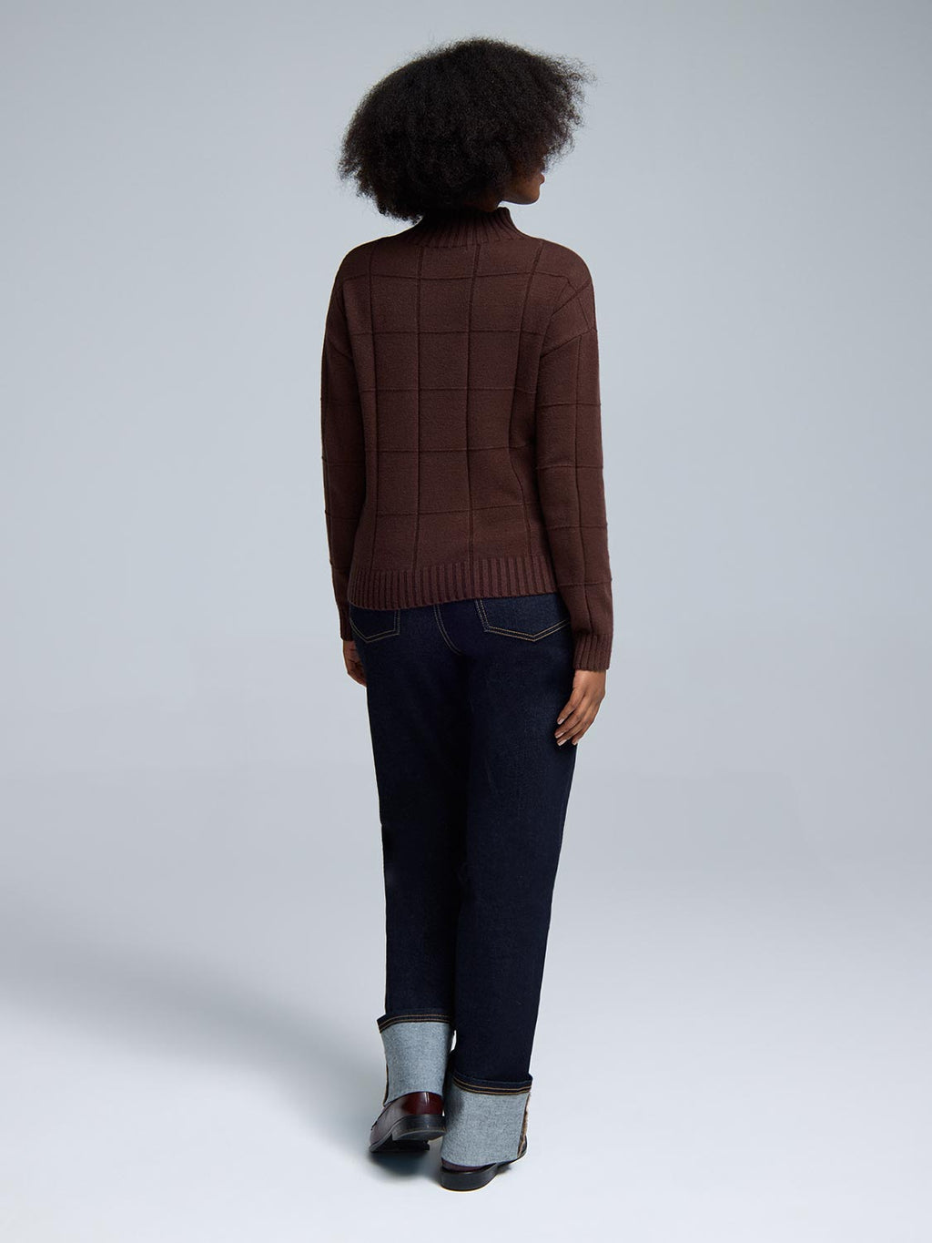 Square Pattern Mock Neck Sweater