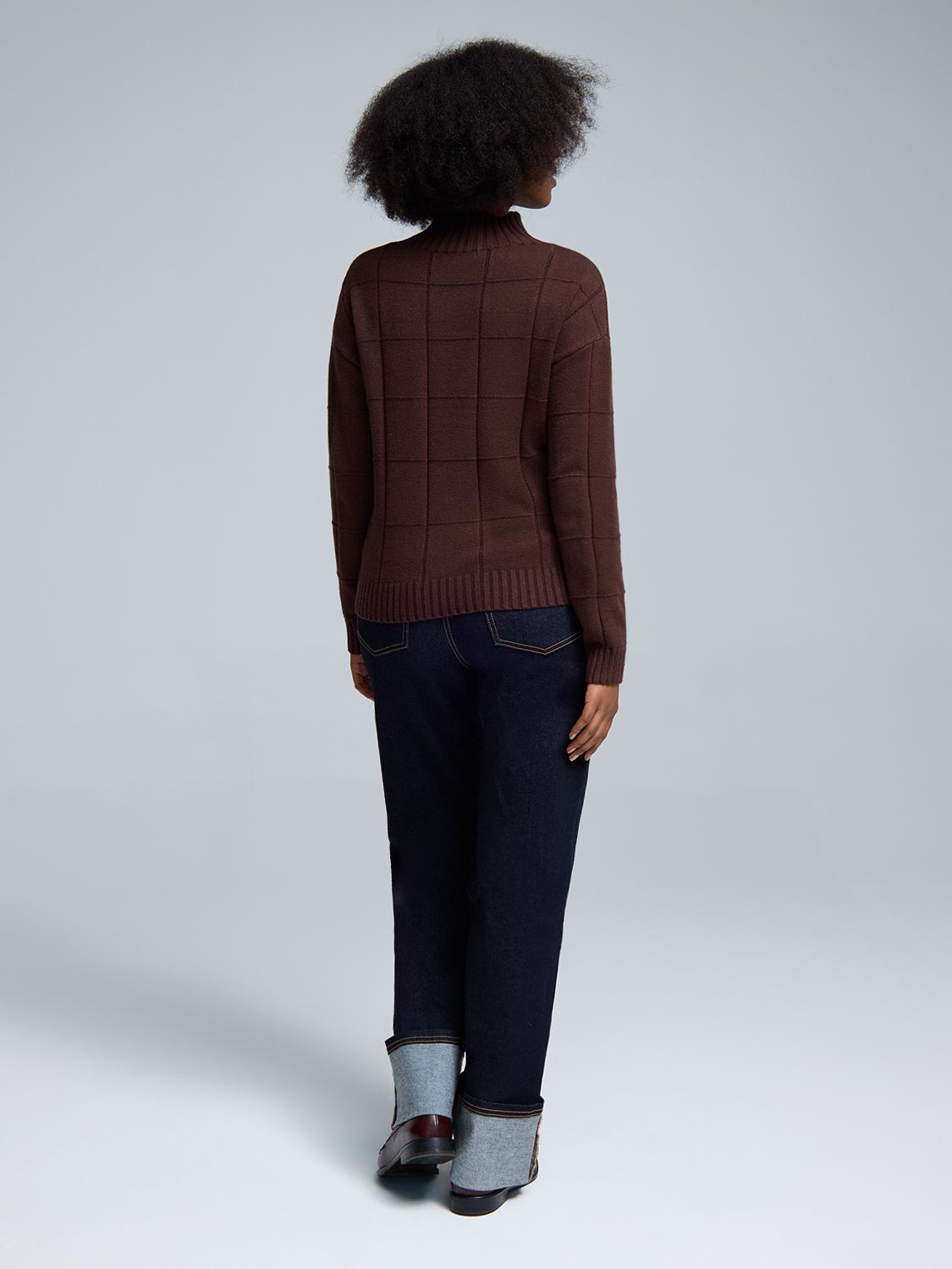 Square Pattern Mock Neck Sweater