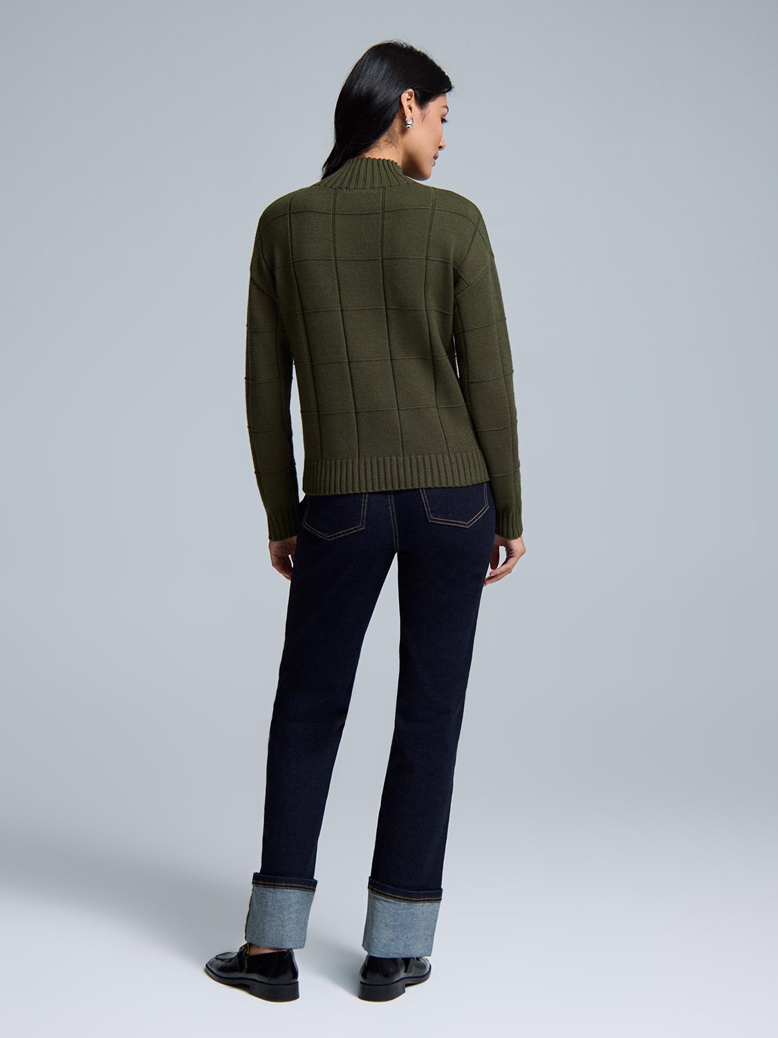 Square Pattern Mock Neck Sweater