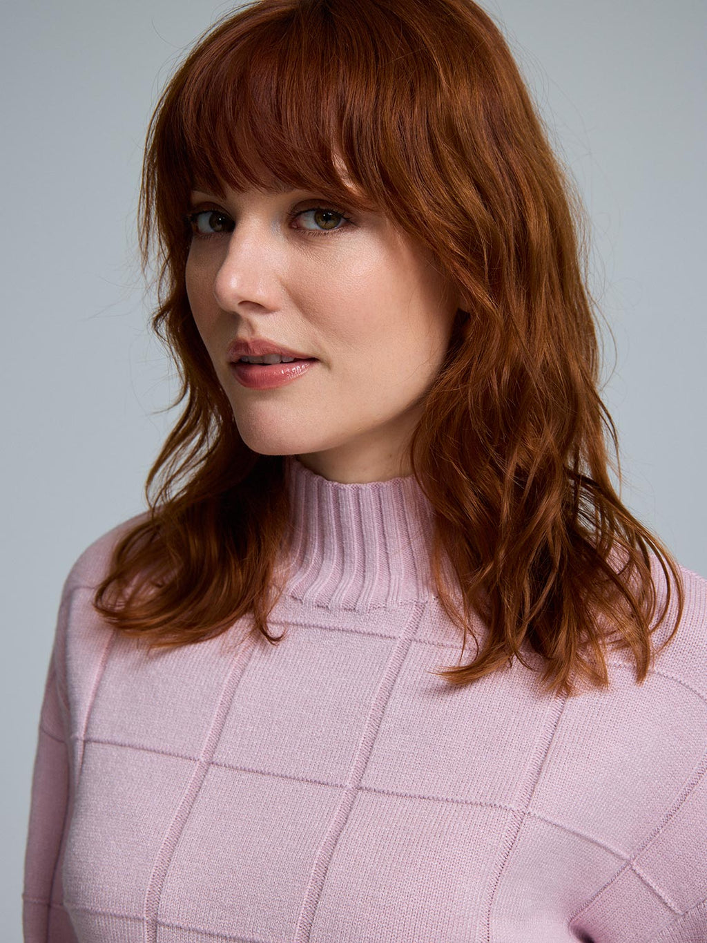 Square Pattern Mock Neck Sweater