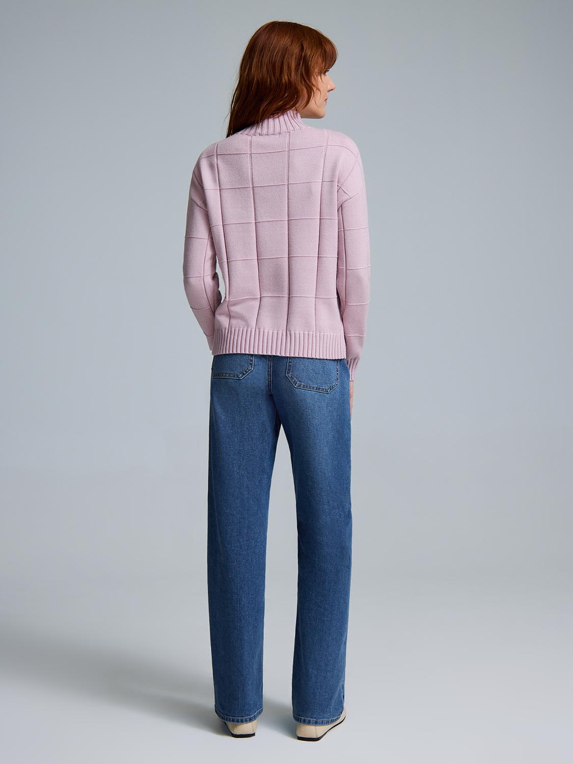 Square Pattern Mock Neck Sweater