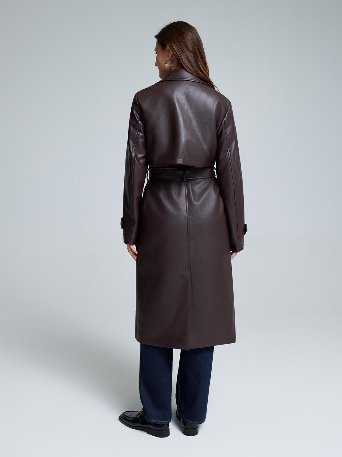 Long Faux Leather Trench Coat