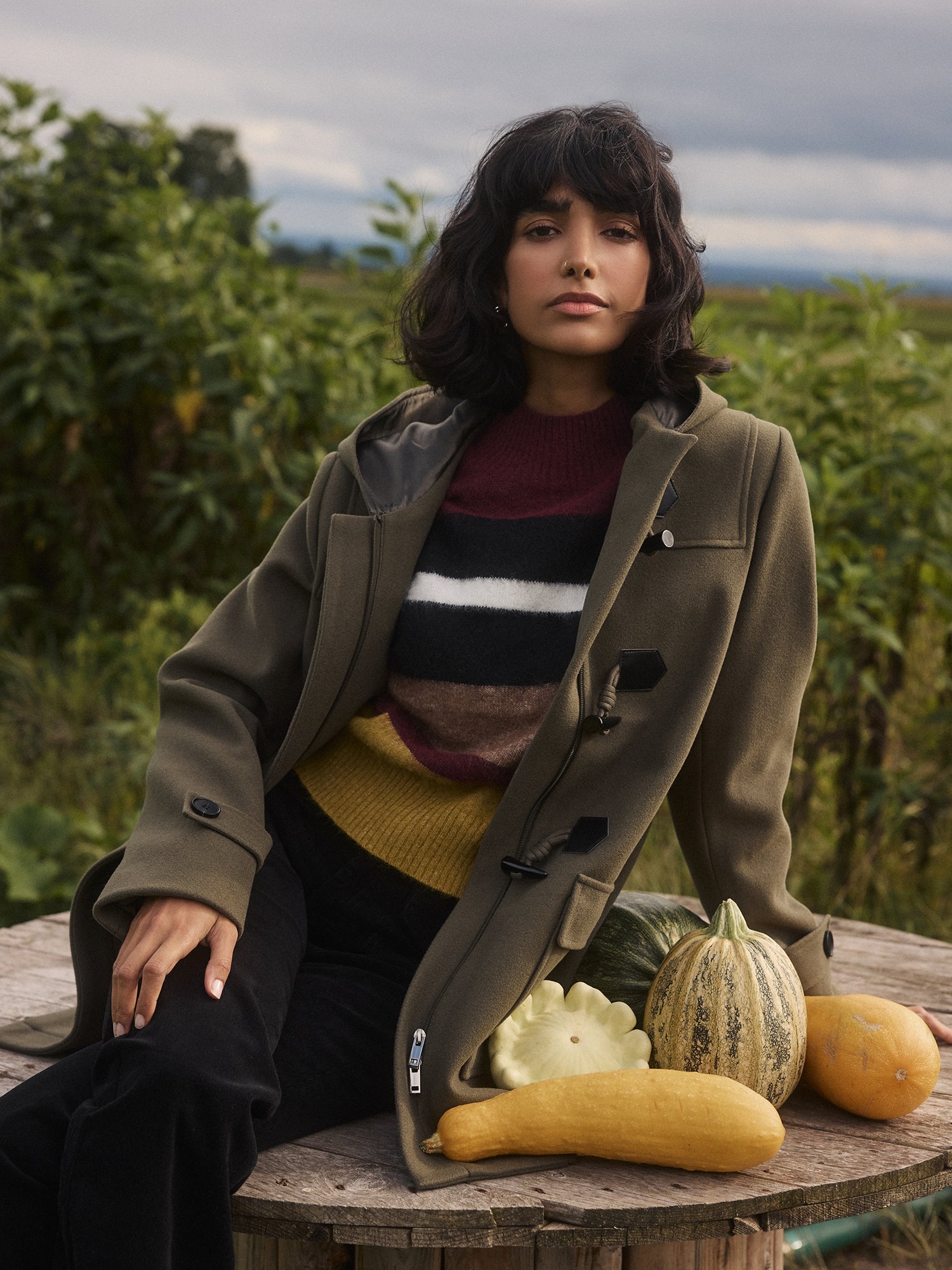 Mock Neck Striped Fuzzy Sweater