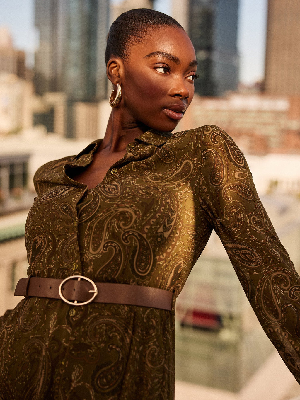 Paisley Print Chiffon Mini Shirt Dress