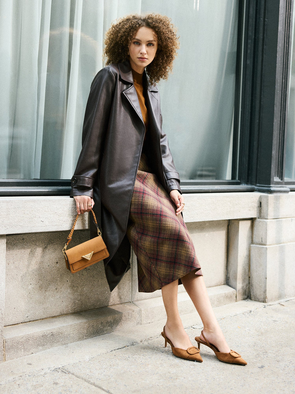 Long Faux Leather Trench Coat