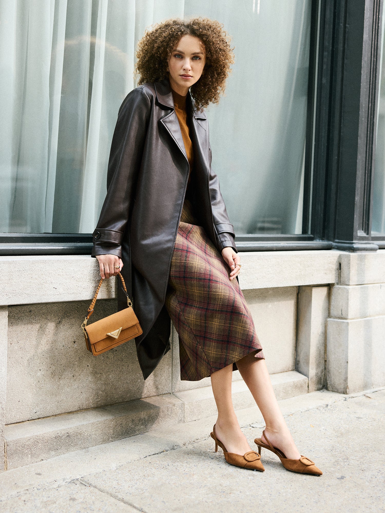 Long Faux Leather Trench Coat
