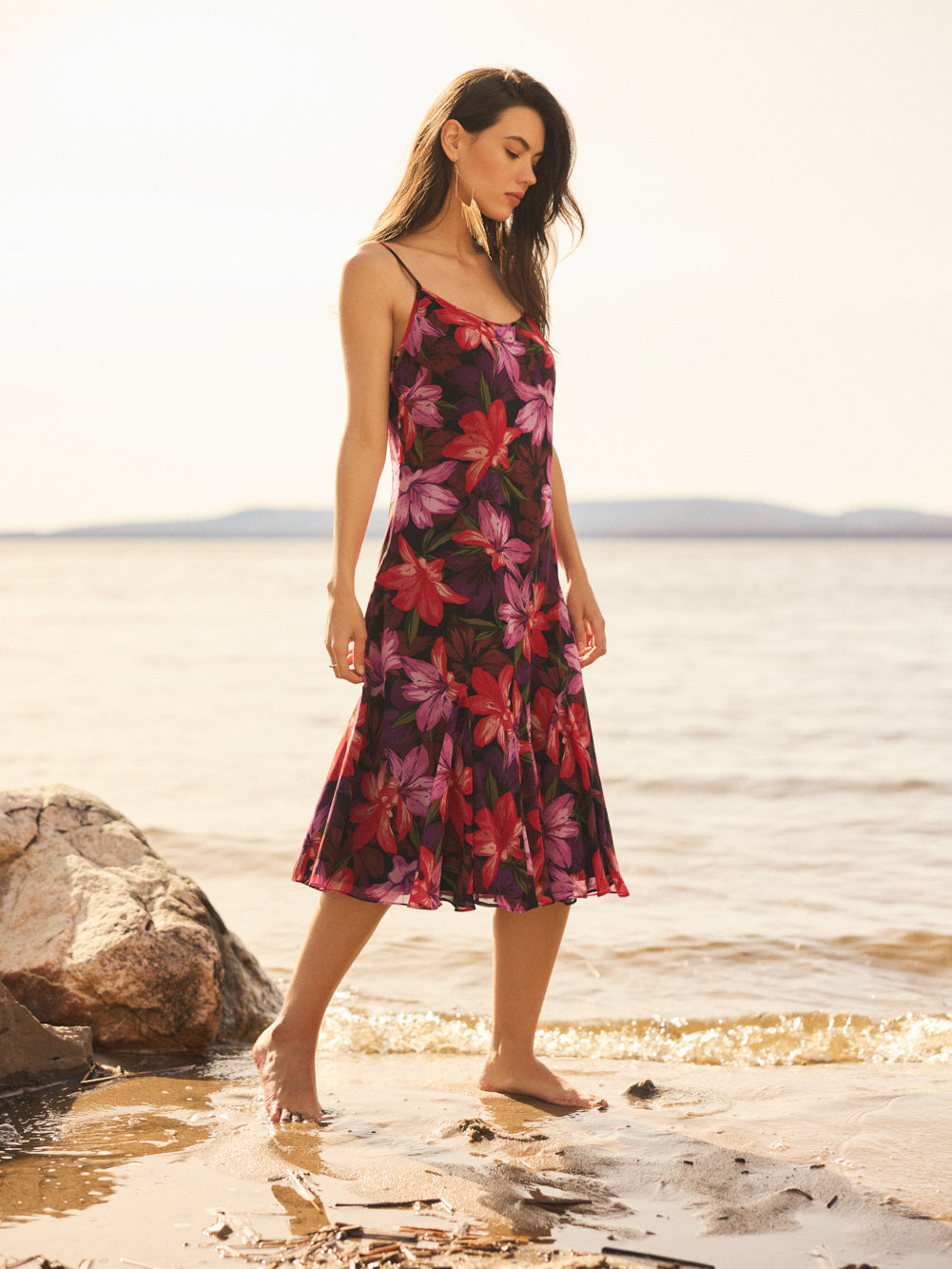 Floral Spaghetti Strap Chiffon Midi Dress